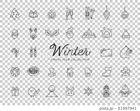 Winter simple line art icon set 03 / Christmas, New Year, New Year, decoration, nature, illustration / Monoto 81997941