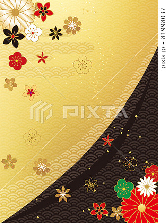 和柄_金箔黒背景_縦型958のイラスト素材 [81998037] - PIXTA