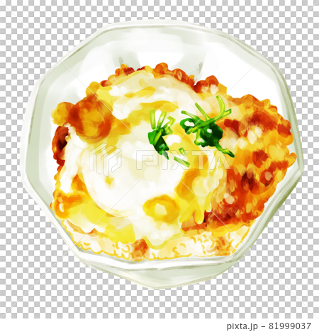 手描き水彩のかつ丼イラストセットのイラスト素材