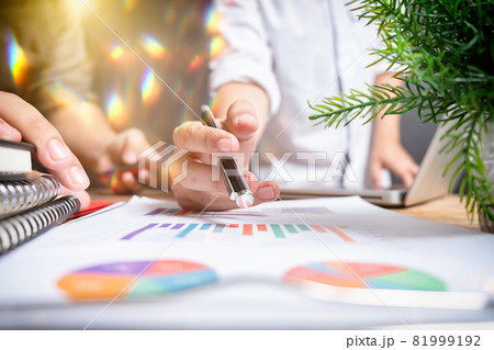 business project teamwork plan  new start-up project, Finance managers meeting, Digital tablet docking screen computer design smartphone using 81999192