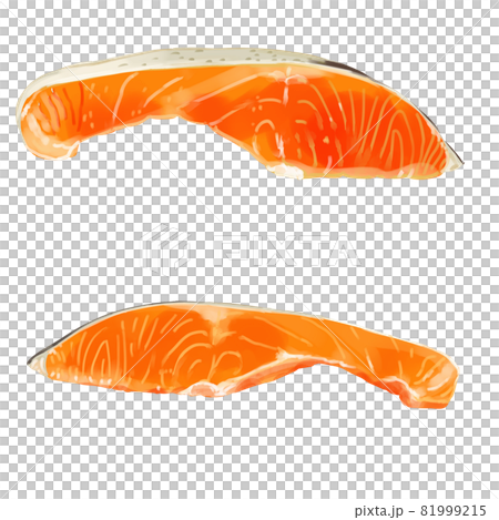 手描き水彩の鮭の切り身イラストセットのイラスト素材