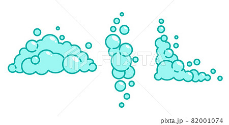 Cartoon soap foam set with bubbles. Light blue suds of bath, shampoo, shaving, mousse. Vector illustration 82001074