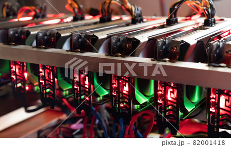 Bitcoin mining farm. Rig for cryptocurrency miner Bitcoin mining farm. Rig for cryptocurrency miner 82001418