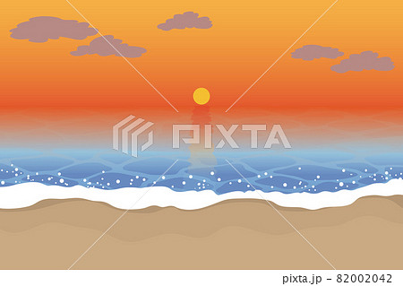 夕日が水平線に沈んでいく海の風景のイラストのイラスト素材 0042