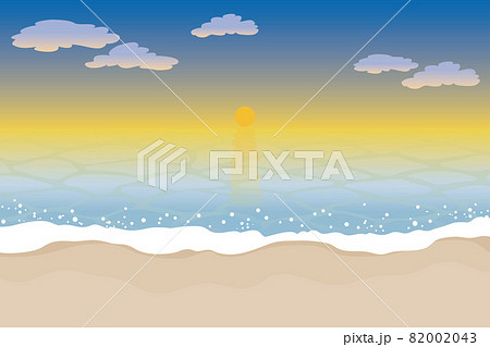 朝日が水平線から昇ってきた海の風景のイラストのイラスト素材 0043