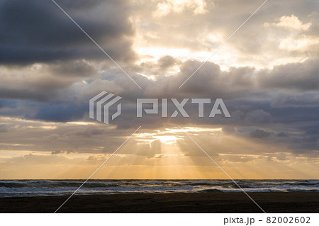 夜明け　海　砂浜 82002602