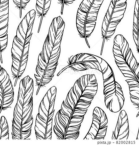 Bird feathers in seamless pattern. Decorative tile with feathers in white background. Vector illustration Bird feathers in seamless pattern. Decorative tile with feathers in white background. Vector illustration 82002815