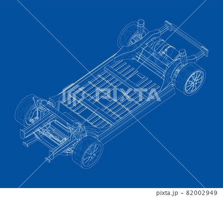 Electric Car Chassis with battery. Vector 82002949