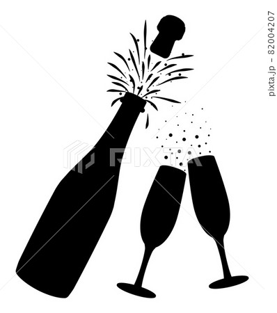 Champagne bottle opening with pop and cork flying. 82004207