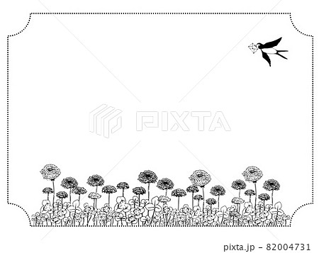 モノクロのクローバーとカモメのフレームのイラスト素材