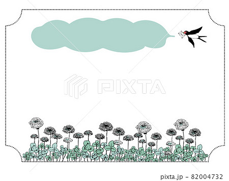 パステルなクローバーとカモメのフレームのイラスト素材