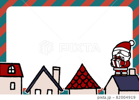 メッセージカード_クリスマスの街並みとサンタクロース メッセージカード_クリスマスの街並みとサンタクロース 82004919