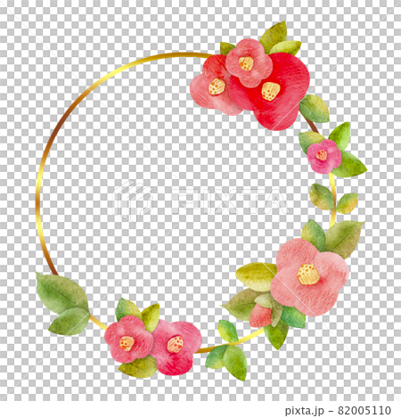 Wreath template watercolor camellia flowers on isolated background Wreath template watercolor camellia flowers on isolated background 82005110