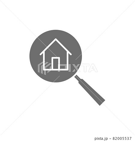 Magnifying glass with house, apartment search line icon. 82005537