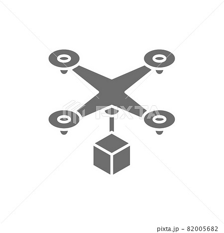 Drone with box, fast delivery service grey icon. Drone with box, fast delivery service grey icon. 82005682