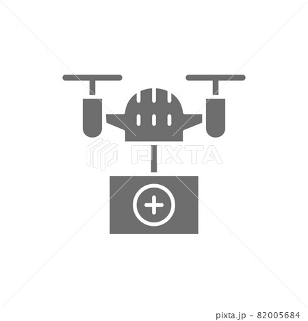 Drone with medical box, fast delivery, transportation grey icon. Drone with medical box, fast delivery, transportation grey icon. 82005684