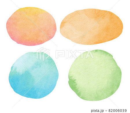 Abstract watercolor background. Circle and oval watercolor texture on white background. Orange, green, blue color. 82006039