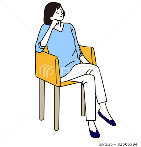 椅子に座って考え事をする女性のイラストのイラスト素材