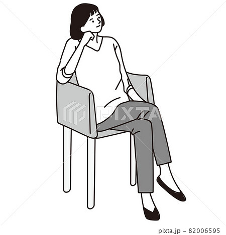 椅子に座って考え事をする女性のイラストのイラスト素材