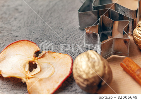 Dried fruit slices with cookies close up on kitchen table Dried fruit slices with cookies close up on kitchen table 82006649