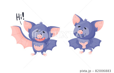 Funny Purple Bat Character Greeting Saying Hi Vector Set Funny Purple Bat Character Greeting Saying Hi Vector Set 82006883