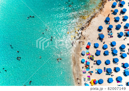 Aerial overhead view of popular Nissi bay beach. Famagusta District, cyprus 82007149
