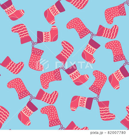 Christmas red socks doodle seamless pattern. Merry Christmas and Happy New Year print design 82007780