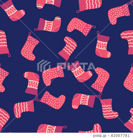 Christmas red socks doodle seamless pattern. Merry Christmas and Happy New Year print design 82007781