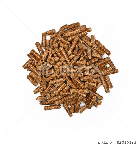 Heap of hardwood pellets for food smoking on white 82010133