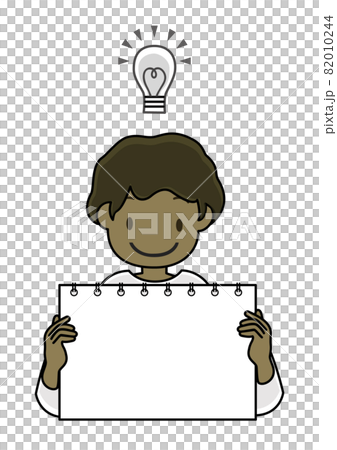 一個男孩的插圖，帶有素描本和靈感的想法（帶複製空間） 82010244