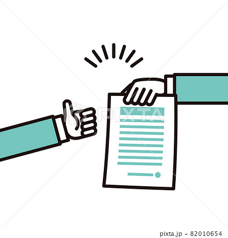 差し出された書類にグッジョブを出すシンプルな手のイラスト素材 82010654