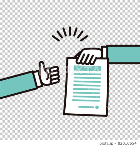 差し出された書類にグッジョブを出すシンプルな手のイラスト素材 82010654
