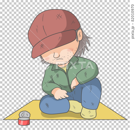 空き缶にお金を恵んでほしいホームレスの男性 82010970