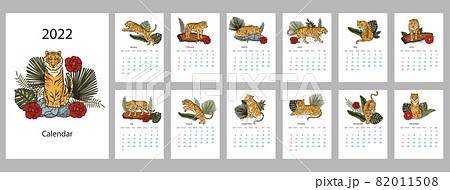 Tiger 2022 calendar. New year printable template. Tiger 2022 calendar. New year printable template. 82011508
