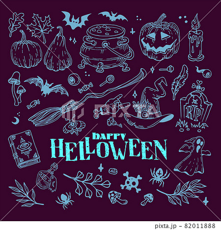 Halloween doodles set. Decoration for Halloween and occult Halloween doodles set. Decoration for Halloween and occult 82011888