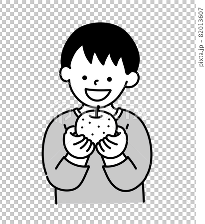 フルーツ 果物を手に乗せる子ども モノクロ 白黒 フルーツ 果物を手に乗せる子ども モノクロ 白黒 82013607