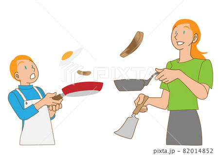 仲良く料理する白人の親子 仲良く料理する白人の親子 82014852