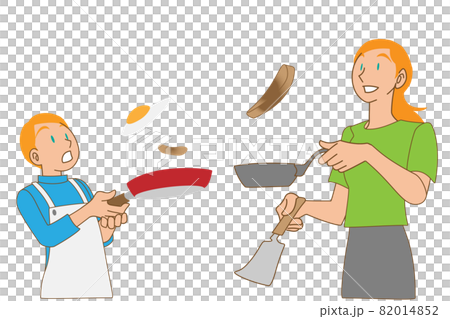 仲良く料理する白人の親子 仲良く料理する白人の親子 82014852