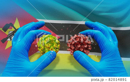 Medical virus molecular concept with flag of Mozambique. 3D illustration. Medical virus molecular concept with flag of Mozambique. 3D illustration. 82014891