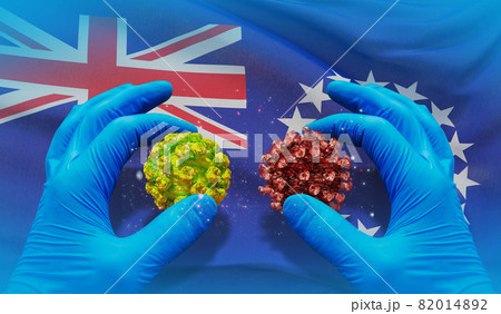 Medical virus molecular concept with flag of Cook Islands. 3D illustration. Medical virus molecular concept with flag of Cook Islands. 3D illustration. 82014892