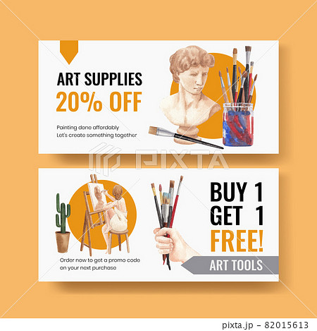Voucher template with international artists day concept,watercolor style Voucher template with international artists day concept,watercolor style 82015613