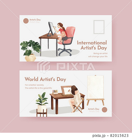 Twitter template with international artists day concept,watercolor style Twitter template with international artists day concept,watercolor style 82015623