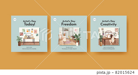 Banner template with international artists day concept,watercolor style Banner template with international artists day concept,watercolor style 82015624