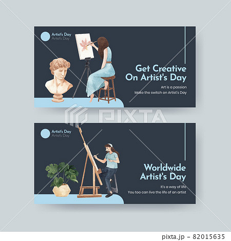 Twitter template with international artists day concept,watercolor style 82015635