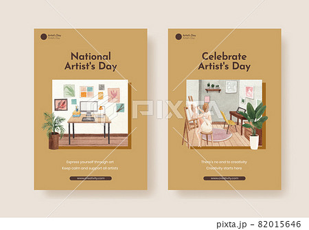 Poster template with international artists day concept,watercolor style 82015646
