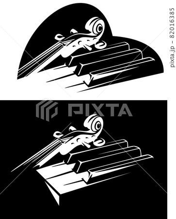 violin and piano musical instruments in heart shape outline black and white vector design 82016385