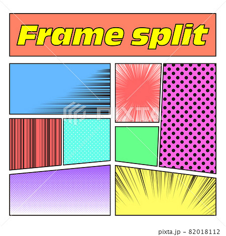 線画の漫画風コマ割りとカラフル効果背景のイラスト素材