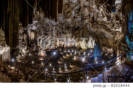 Panoramic picture of Melidoni Cave on crete island with altar and stone cross without people Panoramic picture of Melidoni Cave on crete island with altar and stone cross without people 82018444