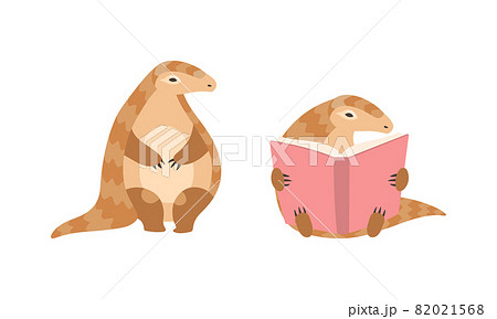 Pangolin or Scaly Anteater with Clawed Paw Sitting and Reading Book Vector Set Pangolin or Scaly Anteater with Clawed Paw Sitting and Reading Book Vector Set 82021568
