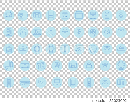 為家電和家務設置的顏色圖標（淺藍色） 82023092